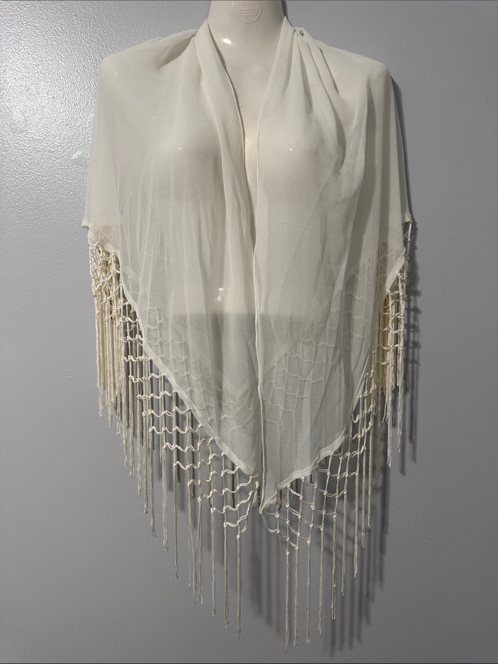 Delicate Ivory Fringe Shawl Wrap - Women's Accessory